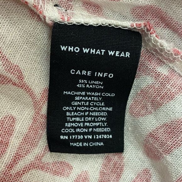 Who What Wear Linen Midi Dress Ivory With Red‎ tropical palm Print - Picture 4 of 8